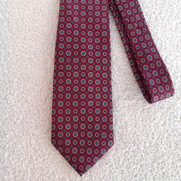 Wembley Silks Mens Burgundy Circle Geometric Patterned Tie Classic Luxury - Picture 2 of 7